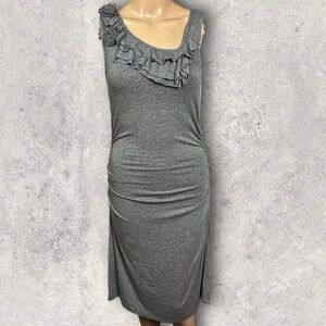 Anthropologie Weston Wear Grey Ruffle Floral Minimalist Dress Size Small Stretch